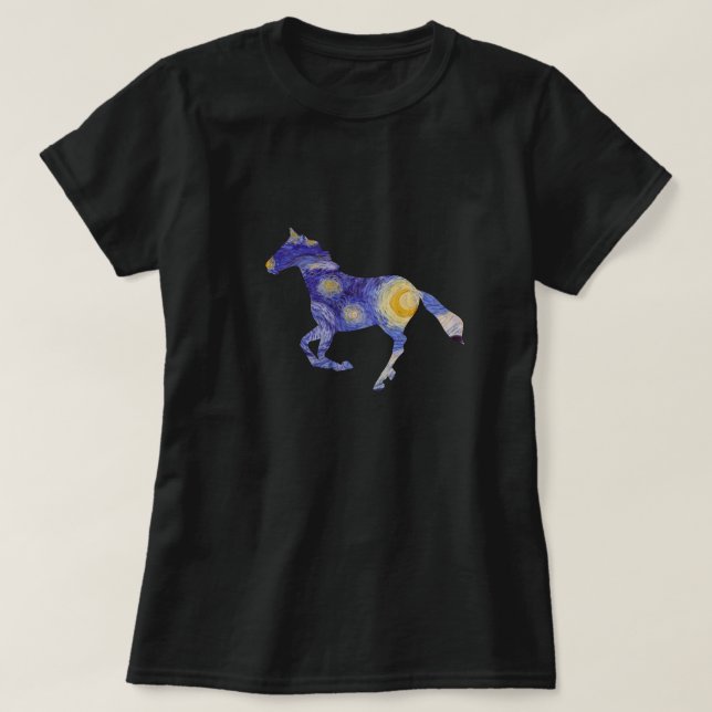 Vincent Van Gogh Starry Night Horse Silhouette Art T Shirt (Design framsida)