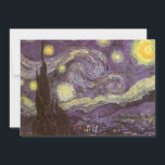 Vincent van Gogh - Starry Night Inbjudningar<br><div class="desc">Starry Night (1889) av Vincent van Gogh är en vintage post impressionism bra konst liggande naturmålning. En syn på en stad i dalen på natten med molnen snurrande, stjärnorna skugga och en vacker gyllene gult krescent måne. Den målades under dagen från minnet och är van Goghs mest berömd målning. Om...</div>