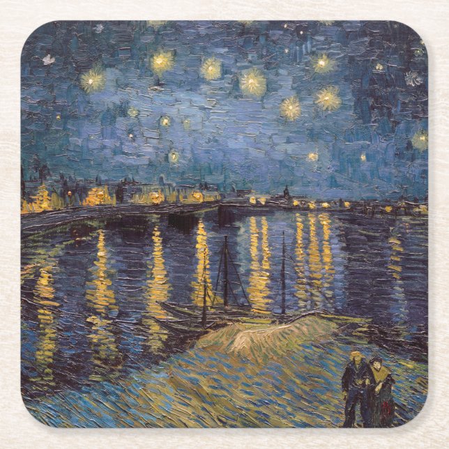 Vincent Van Gogh Starry Night over Rhone River Underlägg Papper Kvadrat (Framsidan)