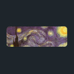 Vincent van Gogh - Starry Night Returadress Etikett<br><div class="desc">Starry Night (1889) av Vincent van Gogh är en vintage post impressionism bra konst liggande naturmålning. En syn på en stad i dalen på natten med molnen snurrande, stjärnorna skugga och en vacker gyllene gult krescent måne. Den målades under dagen från minnet och är van Goghs mest berömd målning. Om...</div>