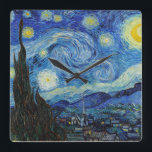 Vincent Van Gogh Starry Night Vintage Fine Art<br><div class="desc">Vincent Van Gogh Starry Night Vintage Fine Art Square Wall Clock</div>