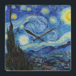 Vincent Van Gogh Starry Night Vintage Fine Art<br><div class="desc">Vincent Van Gogh Starry Night Vintage Fine Art Square Wall Clock</div>