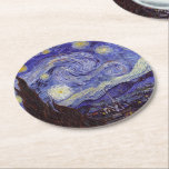 Vincent Van Gogh Starry Night Vintage Fine Art Underlägg Papper Rund<br><div class="desc">Vincent van Gogh Starry Night Fine Art Painting Starry Night är en målning av den nederländske postimponerande konstnären Vincent van Gogh. Den blå natten i himlar är fylld med roliga moln, stjärnor och ett ljust halvmånsfärande måne. Starry Natt är den enda nokturn i serien av vyer från hans sovrumsfönster. Rörelse:...</div>