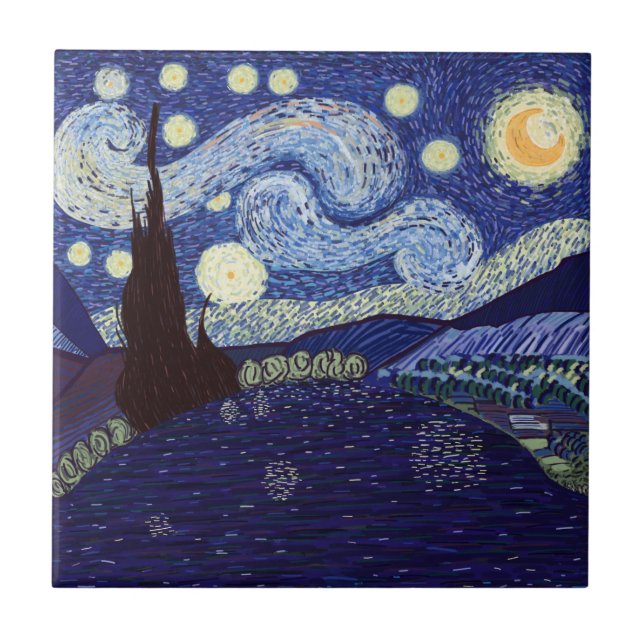 Vincent Van Gogh stil Starry Night och Sjö Kakelplatta (Framsidan)