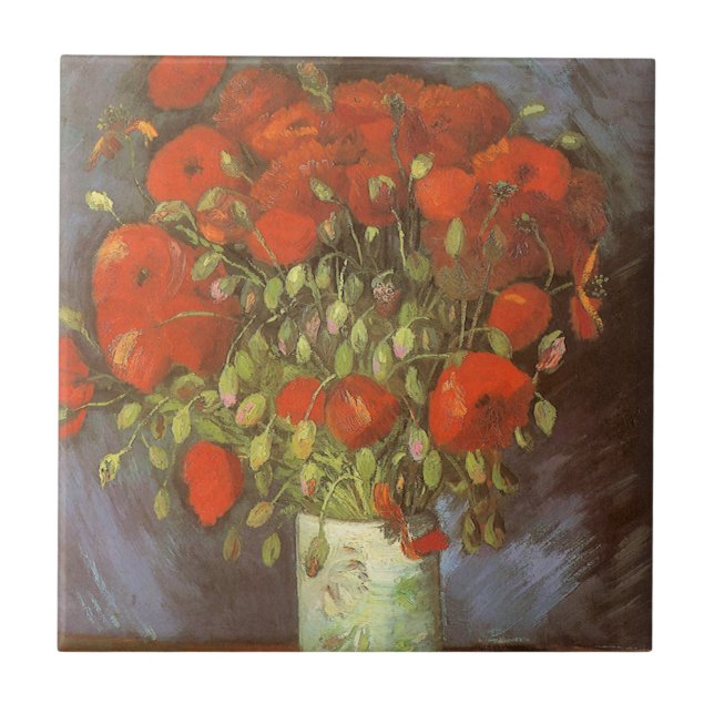 Vincent van Gogh still Life Vas med Red Poppies Kakelplatta (Framsidan)