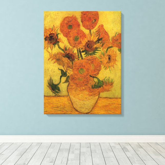 Vincent van Gogh still Life Vas w 15 Sunblommor Canvastryck (Insitu (trägolv))