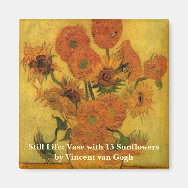 Vincent van Gogh still Life Vas w 15 Sunblommor Magnet (Framsidan)