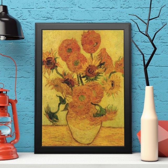 Vincent van Gogh still Life Vas w 15 Sunblommor Poster (Skapare uppladdad)