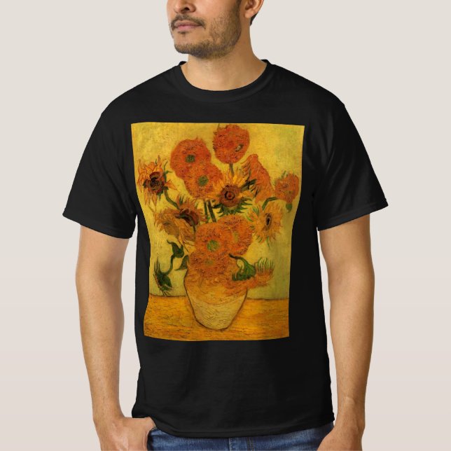 Vincent van Gogh still Life Vas w 15 Sunblommor T Shirt (Framsida)