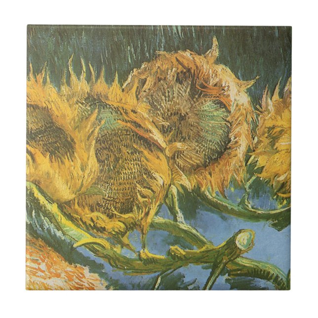 Vincent van Gogh - Stilleben: Fyra skurna solrosor Kakelplatta (Framsidan)