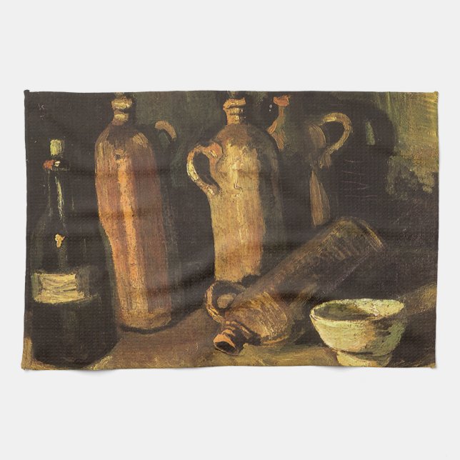 Vincent van Gogh - Stilleben med 4 flaskor av sten Kökshandduk (Horisontell)
