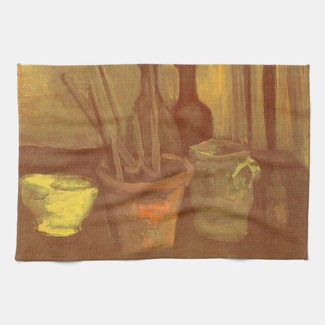 Vincent van Gogh - Stilleben med penslar i kruka Kökshandduk (Horisontell)