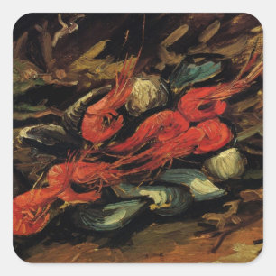 Vincent van Gogh - Stilleben Musslor och Räkor Fyrkantigt Klistermärke