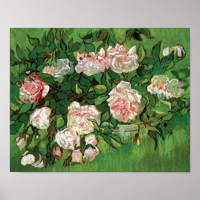 Vincent Van Gogh - Stilleben Rosa Rosor Finkonst Poster (Framsidan)