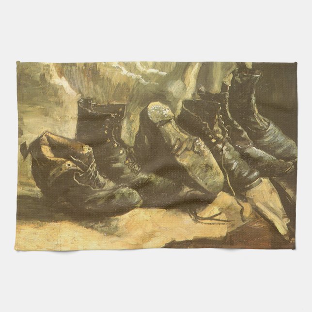 Vincent van Gogh - Stilleben Tre par skor Kökshandduk (Horisontell)