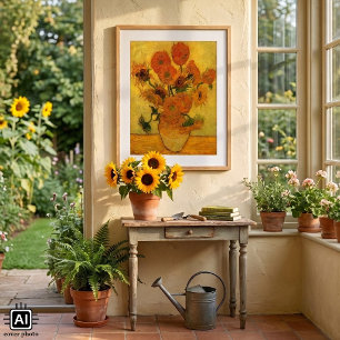 Vincent van Gogh Stilleben Vas med 15 solrosor Poster