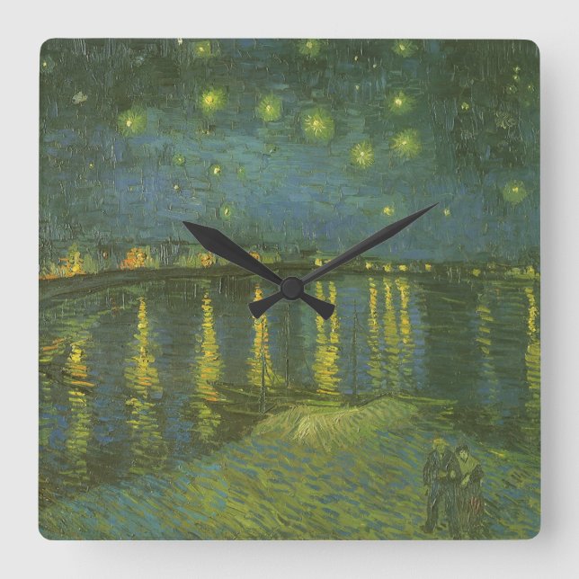 Vincent van Gogh - Stjärnenatt över Rhône Fyrkantig Klocka (Framsida)