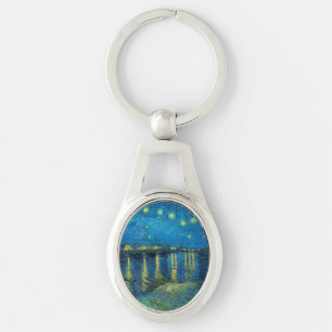Vincent Van Gogh Stjärnklar natt över Rhône Ovalt Silverfärgad Nyckelring