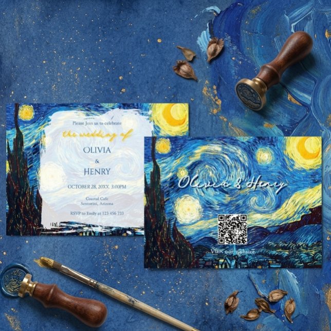 Vincent Van Gogh Stjärnklar Natt QR-kod Bröllop Inbjudningar (Skapare uppladdad)