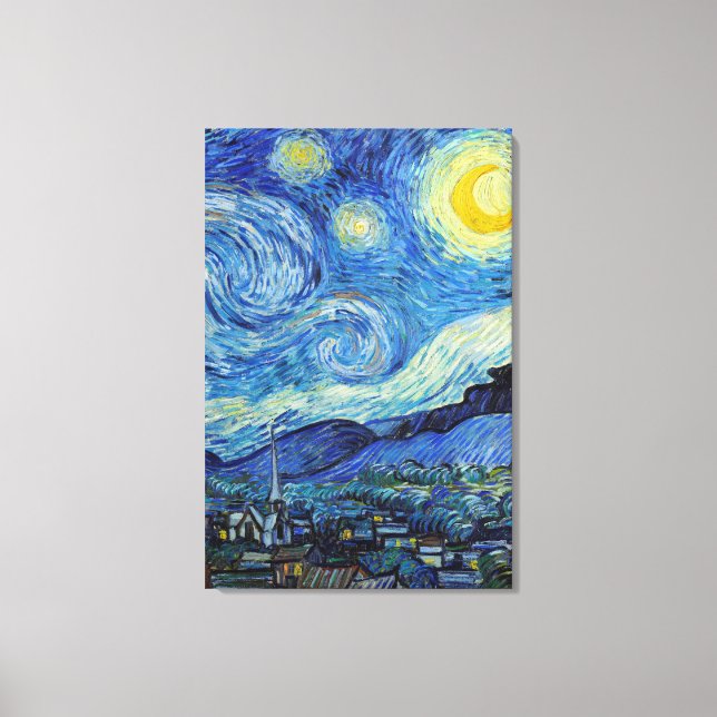 Vincent Van Gogh Stjärnklar Natt Vintage Finkonst Canvastryck (Framsida)