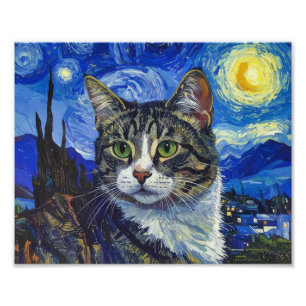 Vincent Van Gogh Stjärnkväll Kattporträtt Fototryck