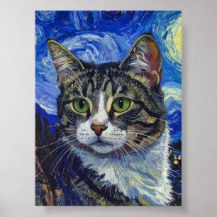 Vincent Van Gogh Stjärnkväll Kattporträtt Poster
