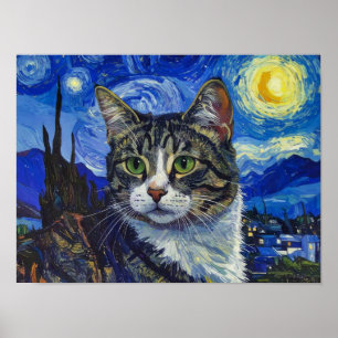 Vincent Van Gogh Stjärnkväll Kattporträtt Poster