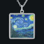 vincent van gogh stjärnmörker sterling silver halsband<br><div class="desc">Van Goghs berömd målar,  "Starry Natt." Under sin vistelse på Saint Remy-asyl på 1880-talet skildrade van Gogh den rullande backe och cypress träd han såg från sitt fönster.  Digitalt utökat med PixDezines.Copyright © 2008-2016 PixDezines.com™ och PixDezines™ på zazzle.com. Alla höger reserverade.</div>