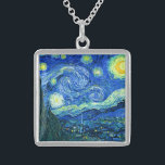 vincent van gogh stjärnmörker sterling silver halsband<br><div class="desc">Van Goghs berömd målar,  "Starry Natt." Under sin vistelse på Saint Remy-asyl på 1880-talet skildrade van Gogh den rullande backe och cypress träd han såg från sitt fönster.  Digitalt utökat med PixDezines.Copyright © 2008-2016 PixDezines.com™ och PixDezines™ på zazzle.com. Alla höger reserverade.</div>