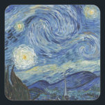 Vincent van Gogh | Stjärnnatten, juni 1889 Fyrkantigt Klistermärke<br><div class="desc">VAN GOGH->Post-Impressionist, stjärnor, stjärna, nokturne, liggande, kyrkspire, måne, månljus, träd, himlar, kosmisk, St, Remy, Provence, Fransk, Saint-Remy, Post-Impressionism, iconic\\Starry Night,  June 1889 (oil on canvas),  Gogh,  Vincent van (1853-90) / Modern Art-museet,  New York,  USA / Bridgeman Art Bibliotek | Bilduppsamlingsnummer: XOS702746</div>