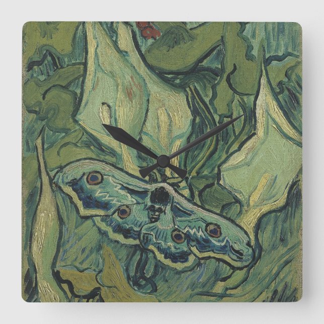 Vincent van Gogh - Stora påfågelsspinnaren Fyrkantig Klocka (Framsida)