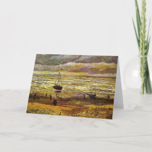 Vincent van gogh, strand med figurer och hav med kort