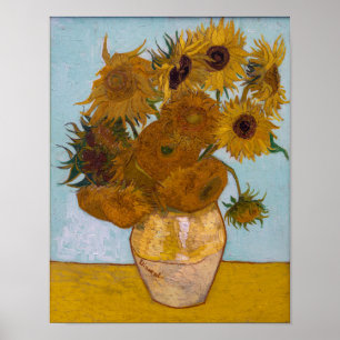 Vincent Van Gogh SunblommBlue Background Poster