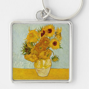 Vincent Van Gogh Sunblommor Fyrkantig Silverfärgad Nyckelring