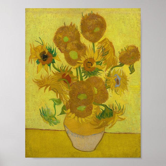 Vincent Van Gogh Sunblommor Gult Background Poster (Framsidan)