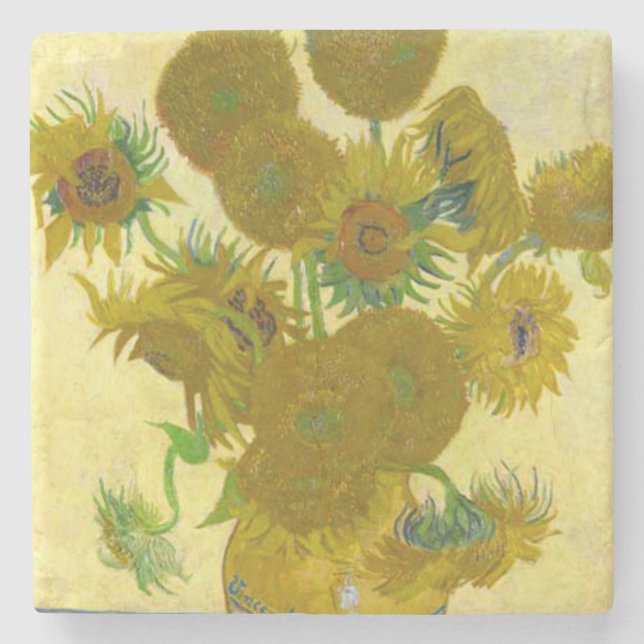 Vincent Van Gogh Sunblommor Underlägg Sten (Framsidan)