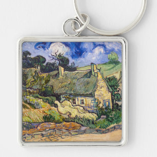 Vincent Van Gogh - Thatched Cottages i Cordeville Fyrkantig Silverfärgad Nyckelring