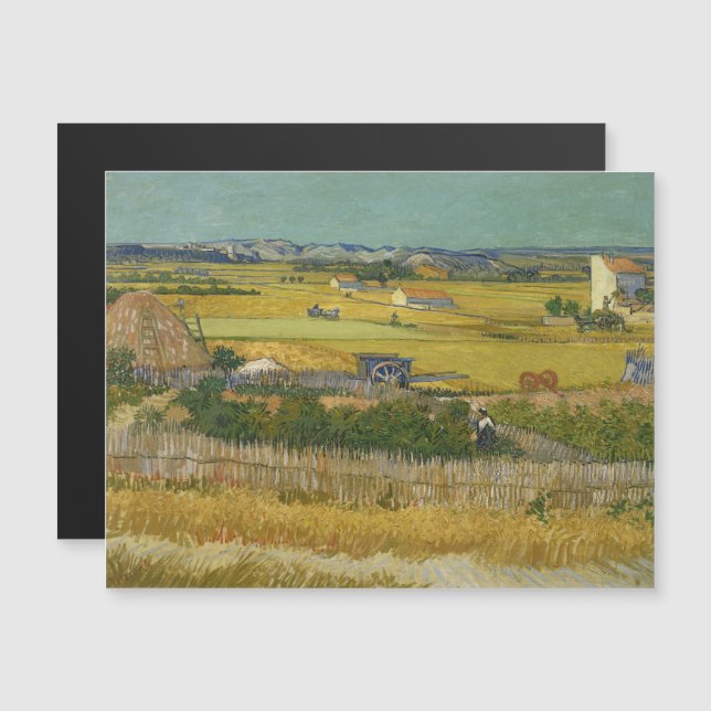 Vincent Van Gogh, The Harvest, De Oogst Magnetisk Inbjudningskort (Fram/baksida)
