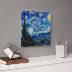 Vincent Van Gogh the Starry Night Fyrkantig Klocka