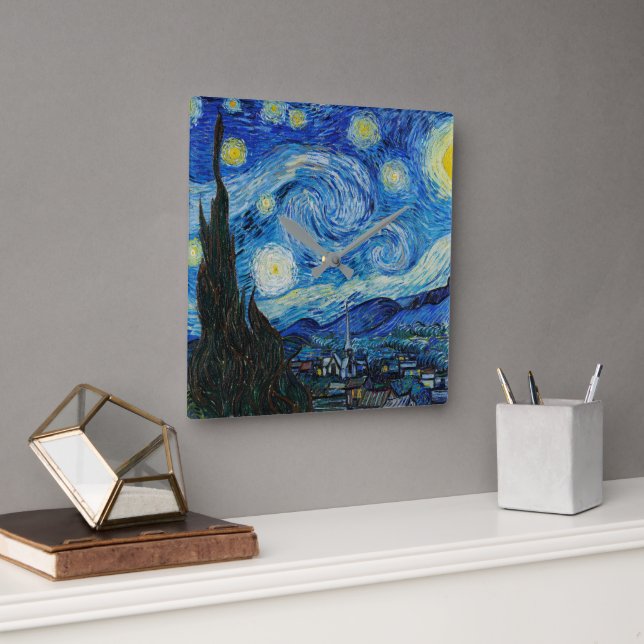 Vincent Van Gogh the Starry Night Fyrkantig Klocka (Kontor)