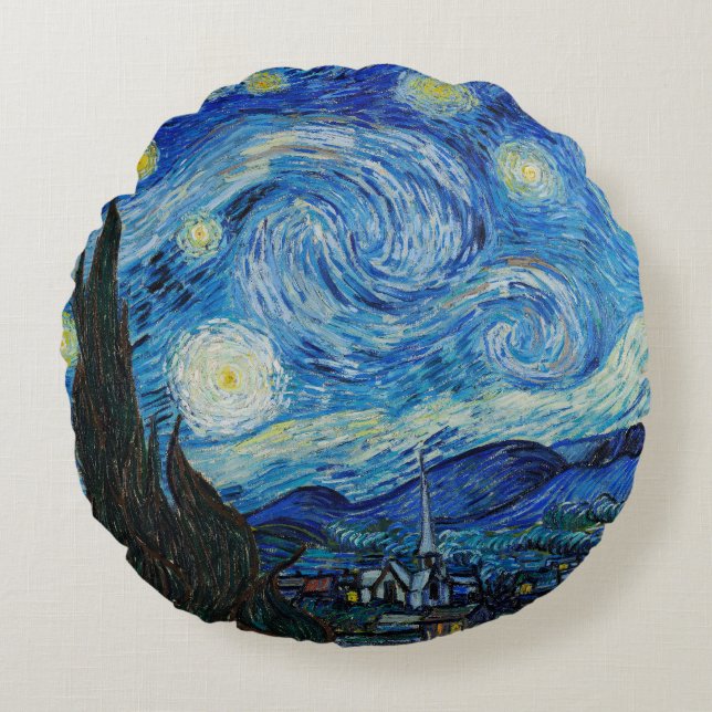 Vincent Van Gogh the Starry Night Rund Kudde (Framsidan)