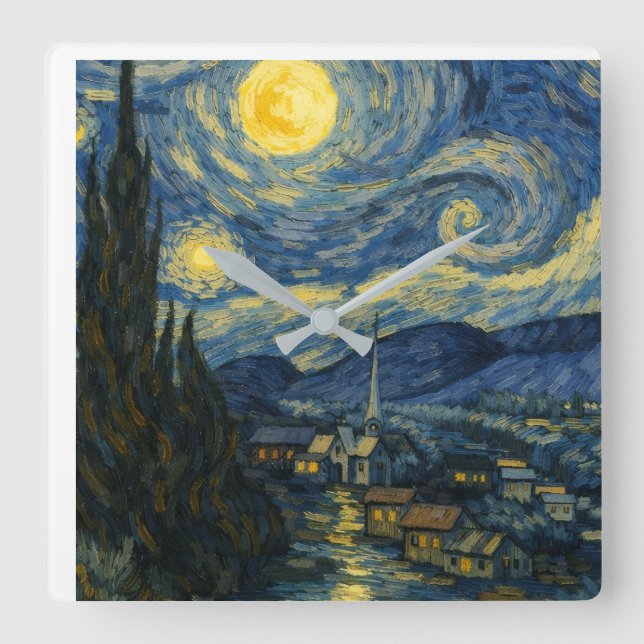 Vincent van Gogh The Starry Night Wall Clock Fyrkantig Klocka (Framsida)