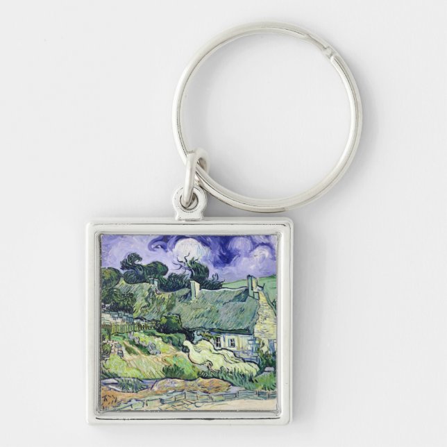 Vincent van Gogh | Tofferstugor i Cordeville Fyrkantig Silverfärgad Nyckelring (Framsidan)