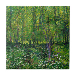 Vincent Van Gogh Träd och undertillväxten Kakelplatta