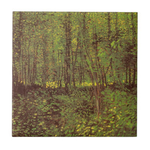 Vincent van Gogh - Träd och undervegetation Kakelplatta