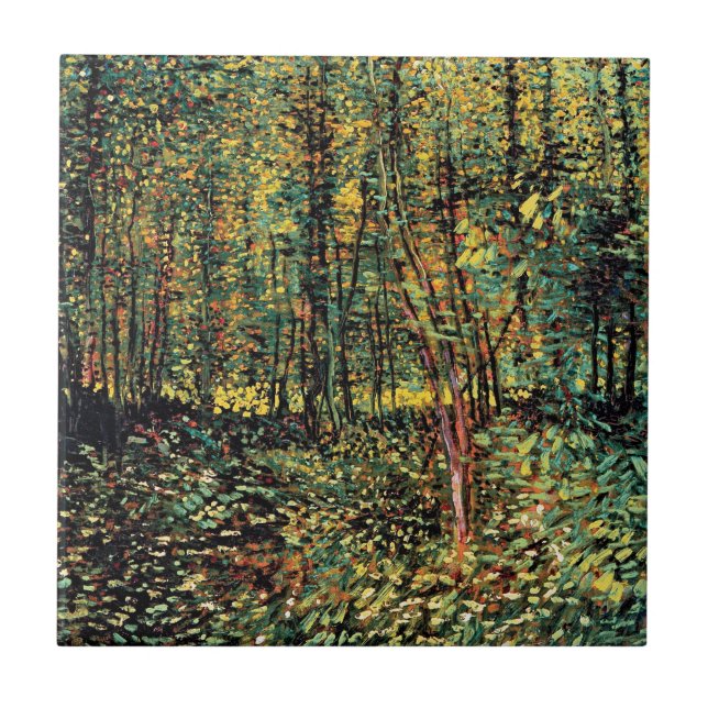 Vincent Van Gogh - Träd och undervegetationsteknol Kakelplatta (Framsidan)