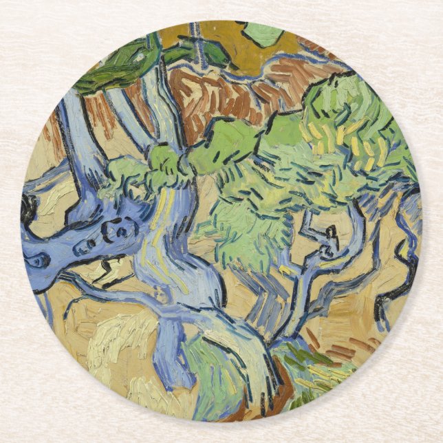 Vincent van Gogh - Träd-rötter Underlägg Papper Rund (Framsidan)