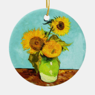 Vincent Van Gogh tre solblommor i A Vas Julgransprydnad Keramik