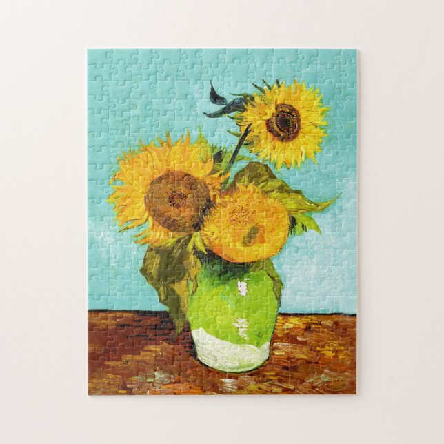 Vincent Van Gogh tre solblommor i A Vas Pussel (Vertikal)