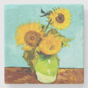 Vincent Van Gogh tre solblommor i A Vas Underlägg Sten